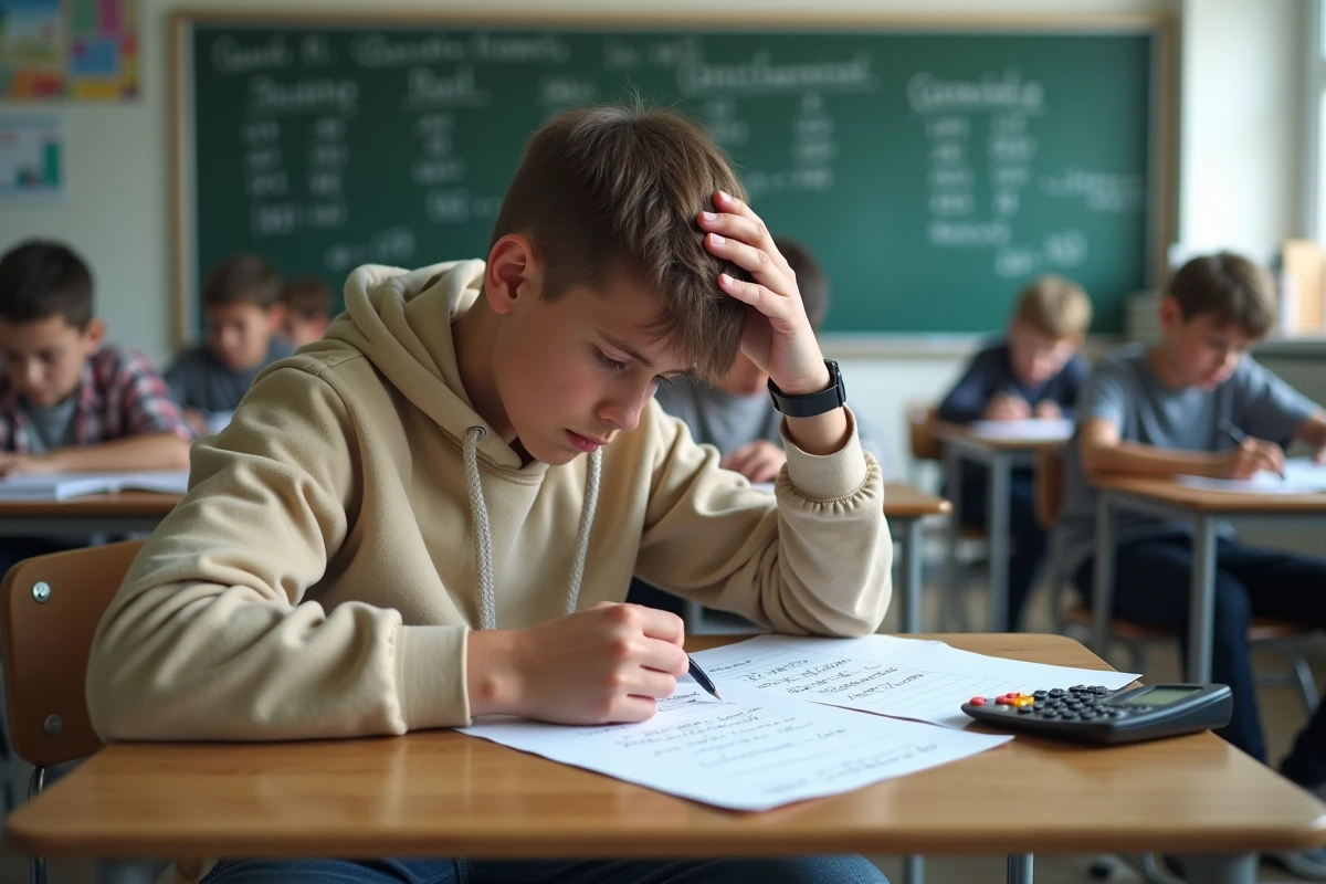 Adolescent perplexe devant une fiche d