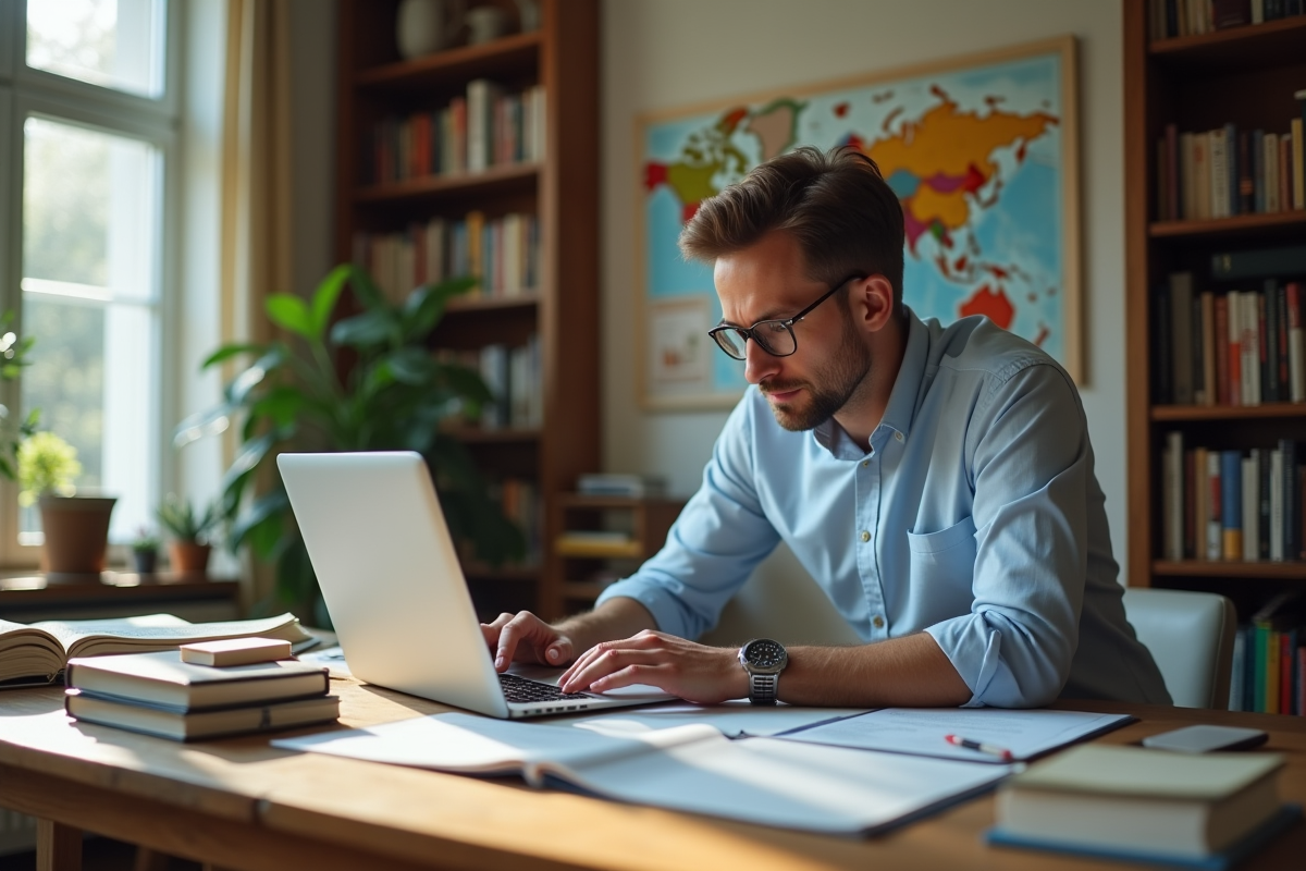 Economiste analysant des données économiques à son bureau