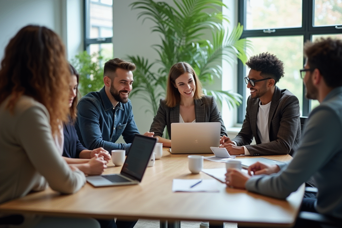 Groupe de professionnels collaborant autour d'une table moderne