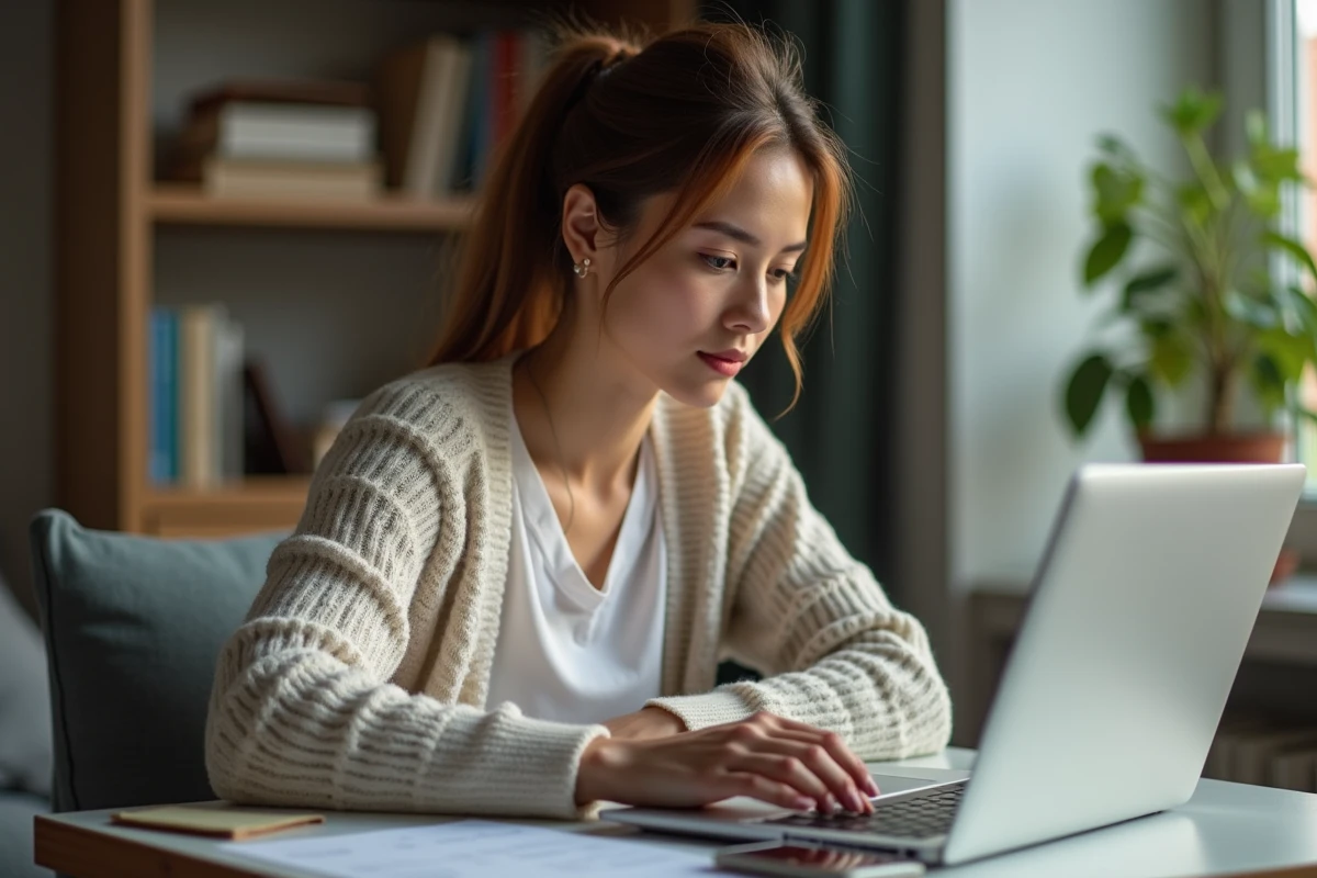 Jeune femme remplissant un formulaire de réparation à la maison