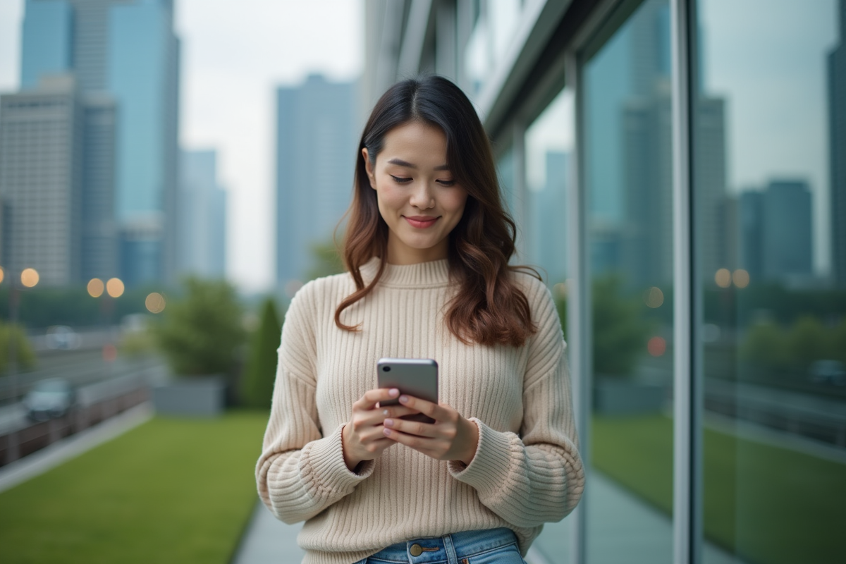 Femme utilisant un smartphone avec une application d authentification