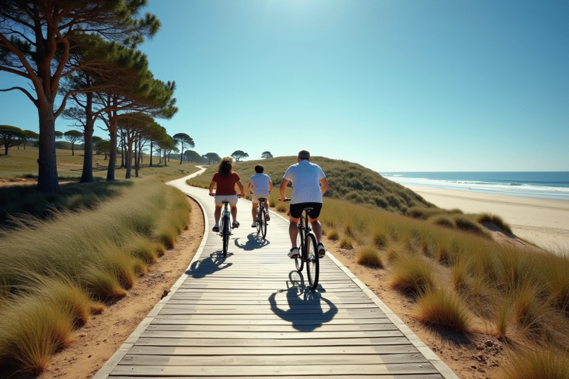 Groupe de cyclistes sur la promenade à Comporta Portugal