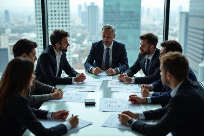 Groupe de professionnels en réunion dans un bureau moderne
