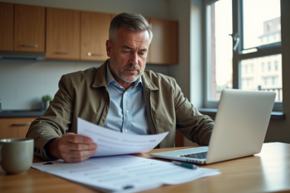 Homme d'âge moyen analysant des documents de prêt immobilier