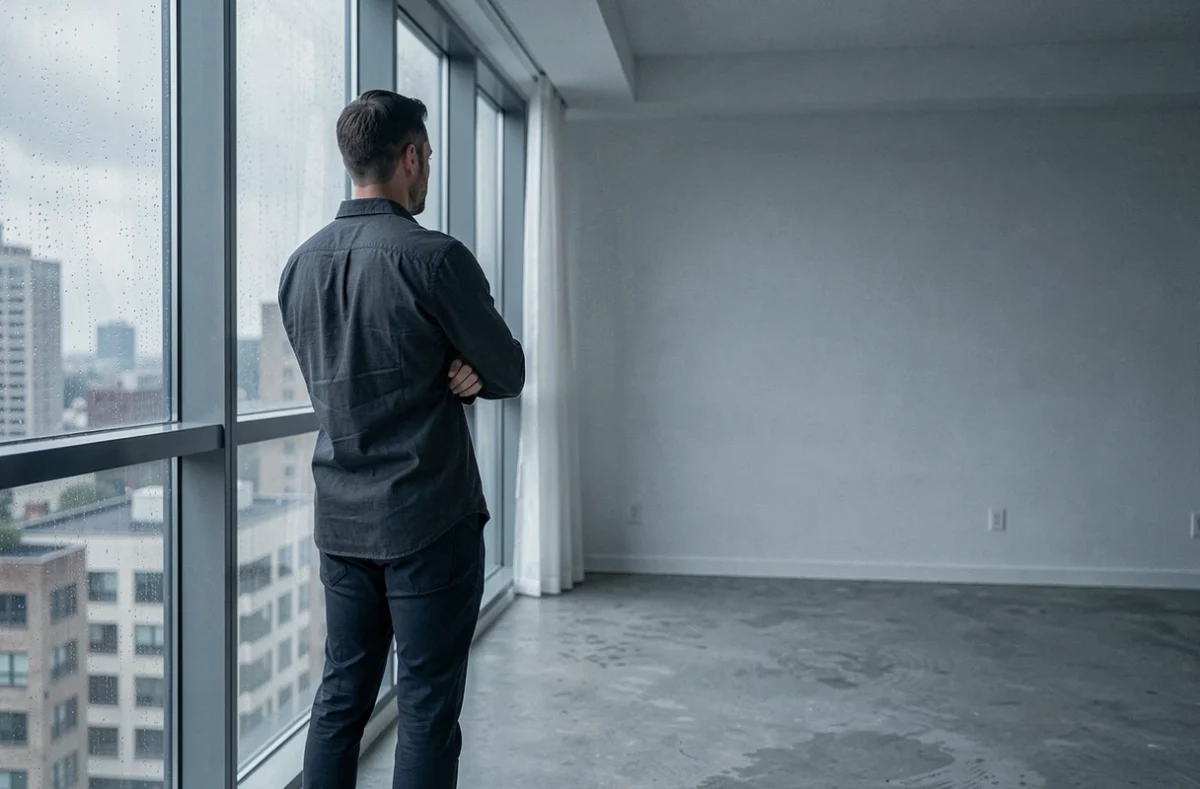Homme distant se tenant dos à la fenêtre, symbolisant le comportement froid et calculateur d'un pervers narcissique