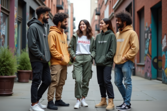 Groupe de jeunes adultes en streetwear dans la ville