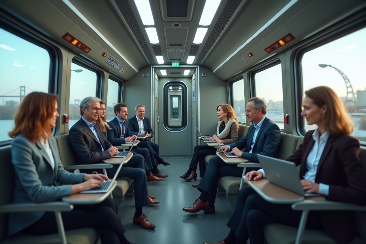 Groupe de voyageurs dans train moderne