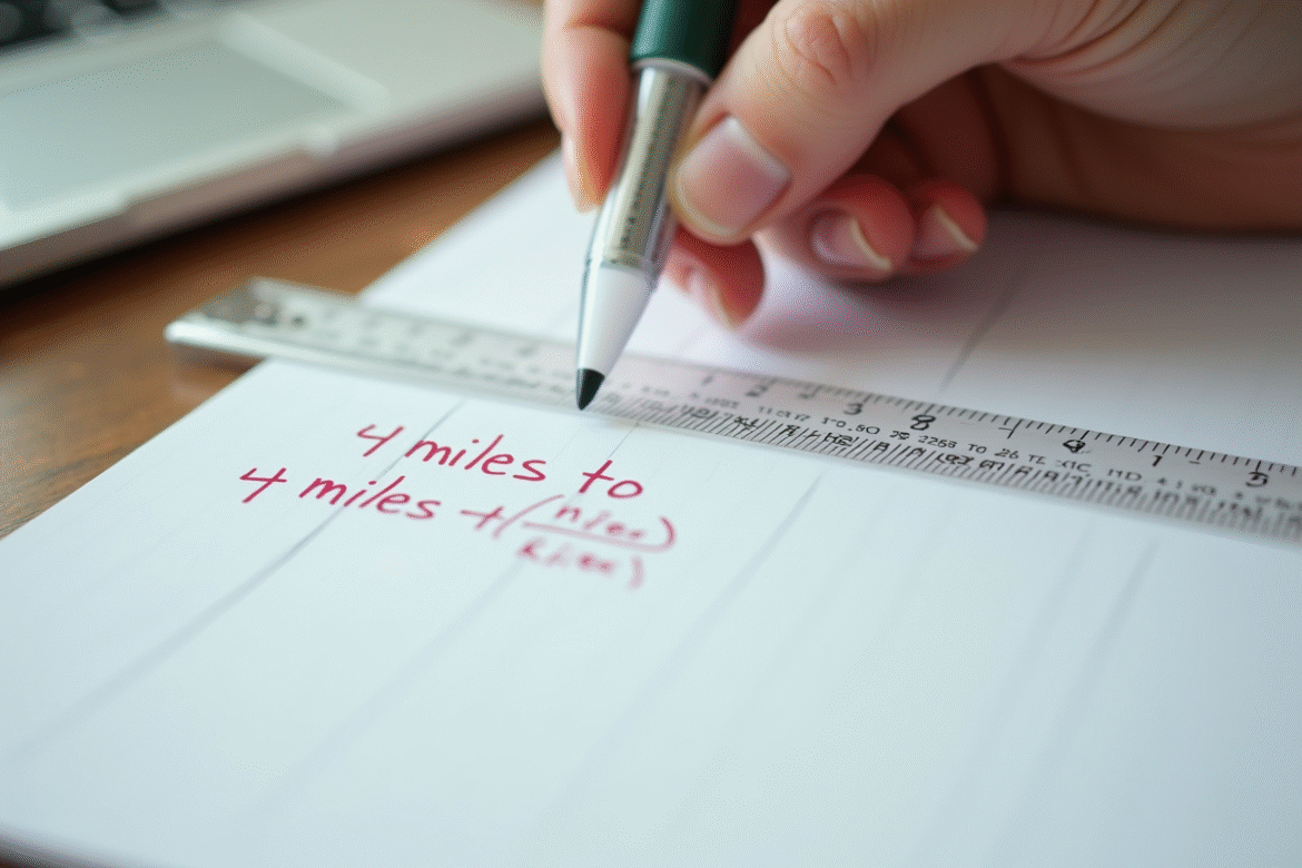 Main tenant une règle en plastique au-dessus d'un cahier avec équations mathématiques