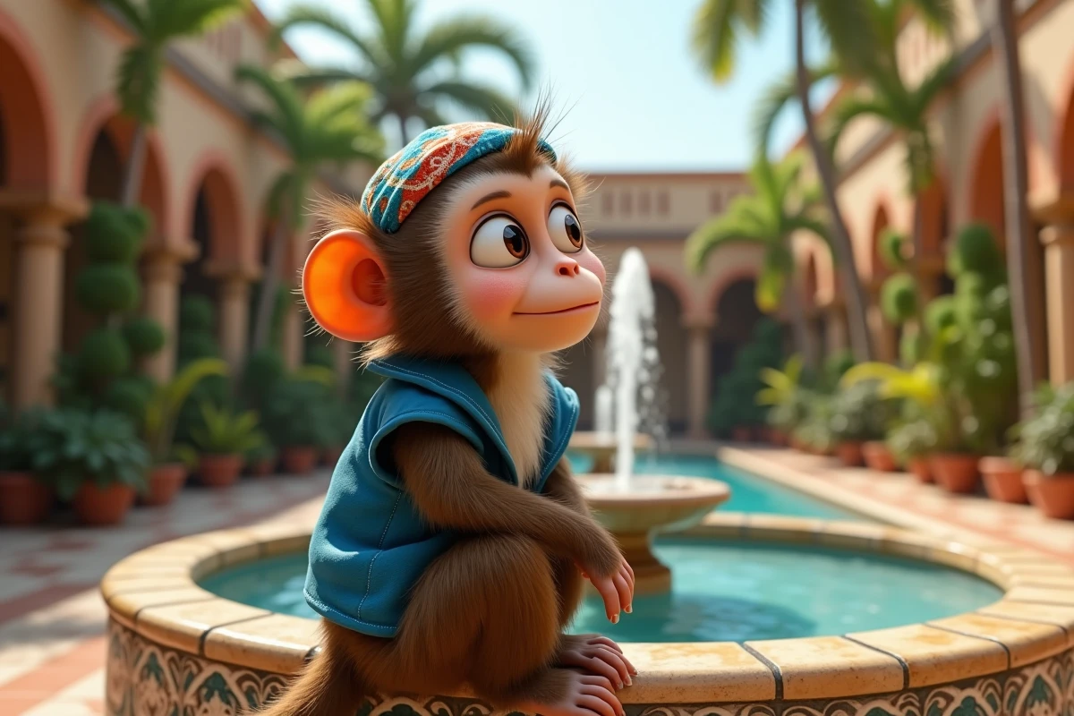 Singe capucin cartoon assis près d