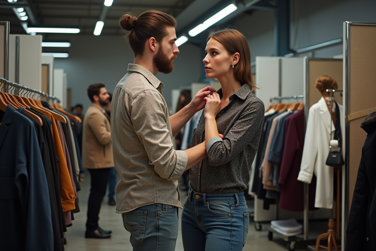 Jeune styliste ajustant des accessoires en backstage