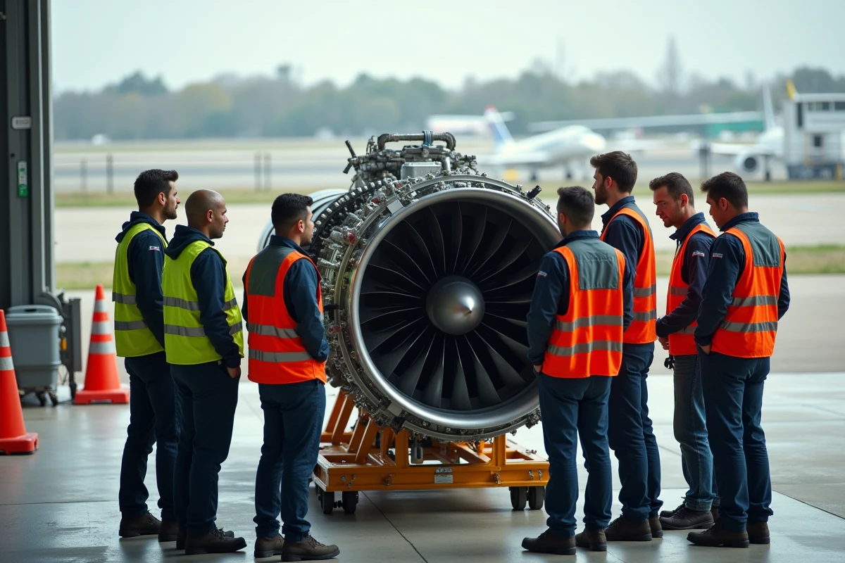 Equipe de techniciens testant un moteur d