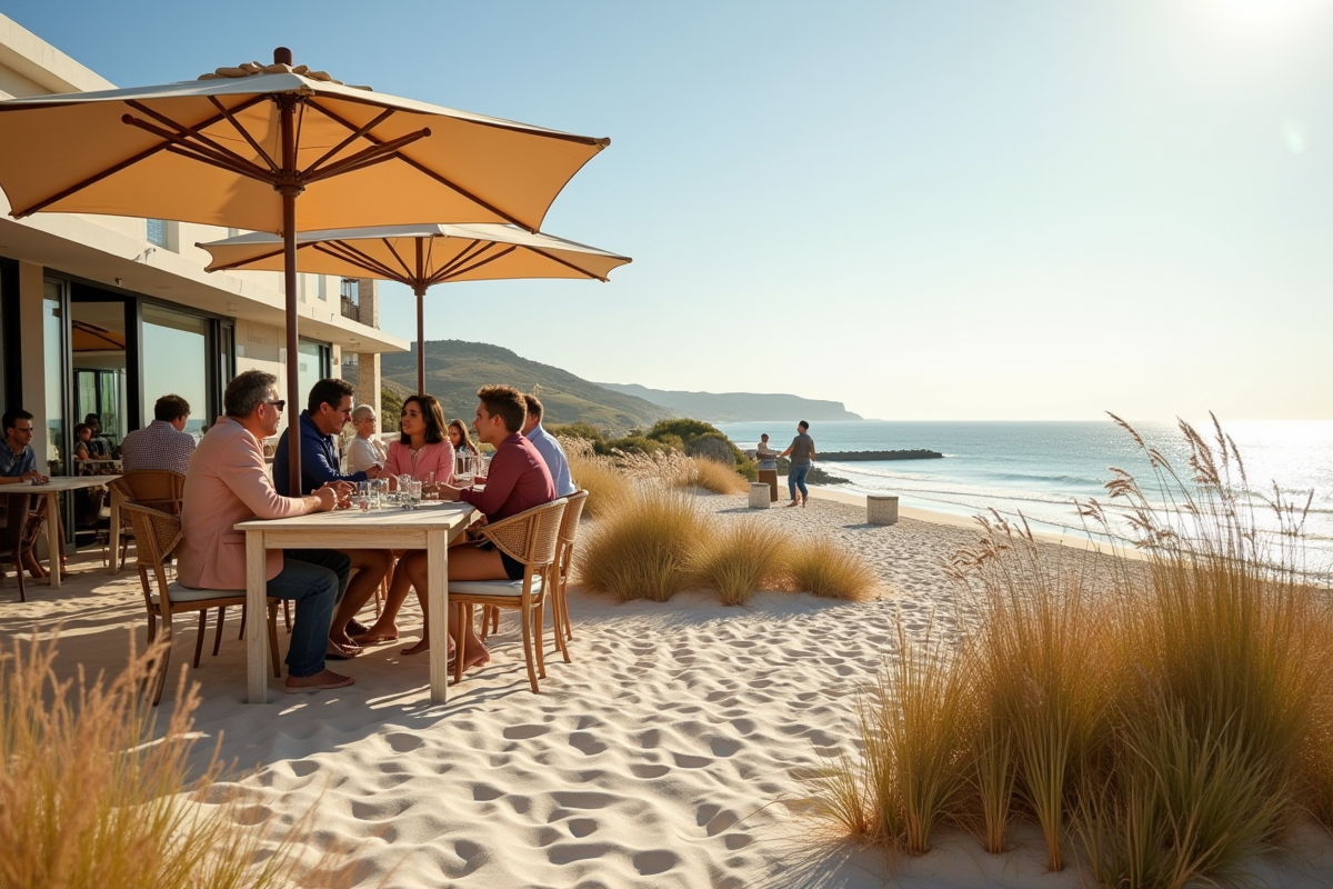 Terrasse de café de plage avec vue sur la mer à Comporta